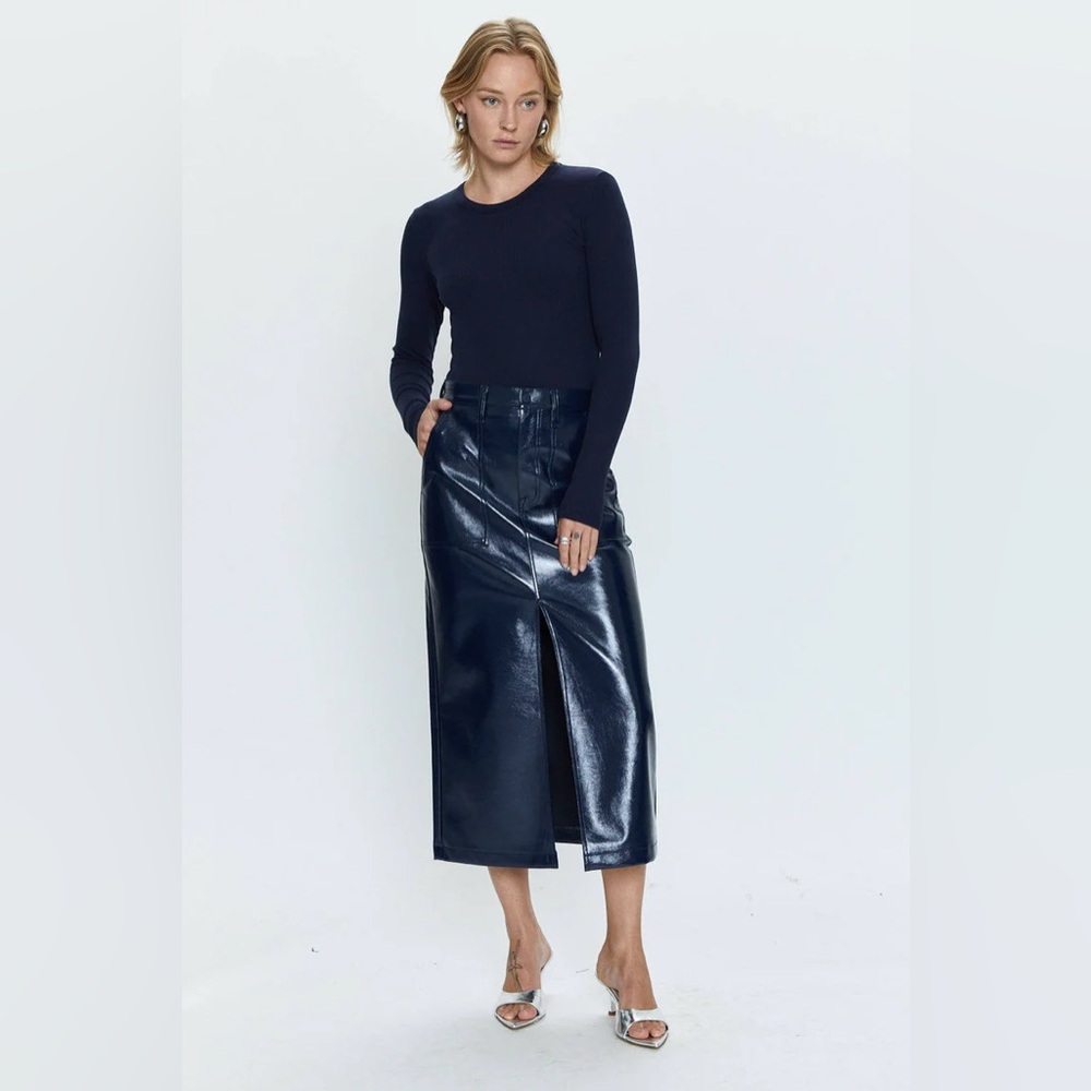 Pistola Alice Utility Midi Skirt in Navy Vinyl Size 29